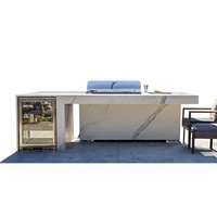 JOYEDA - Îlot barbecue en acier inoxydable avec éclairage d'été, accessoires et tiroirs pour cuisine extérieure