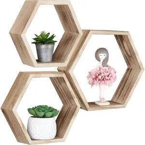 3-piece hexagonal floating frame Farmhouse storage cellular wall frame ideal for home offices