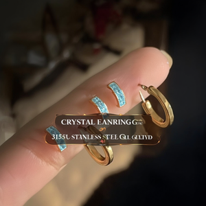 Crystal <b>Earrings</b> 316L Stainless Steel PVD Gold Plating <b>Blue</b> Rhinestones <b>Studs</b> Huggies Fashion Jewelry - Product Image 3