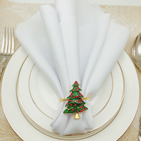 Dernier design – Anneau de serviette en métal doré en forme de sapin de Noël, boucle de serviette de table pour fête de Noël