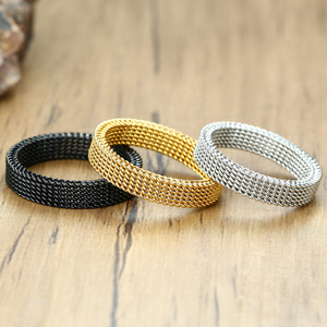 <span class=keywords><strong>Bague</strong></span> en acier inoxydable pour homme, <span class=keywords><strong>bague</strong></span> maille milanaise élégante avec bande or, argent, noir pour homme et femme - Product Image 3