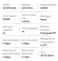 Mousseur à lait chaud et froid entièrement automatique en acier inoxydable 2500W avec double capacité de 4 litres et écran tactile de 7 pouces