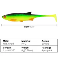 Spinpoler 11cm N.B. Shad Yumuşak Yem Paddle T-Tail Batar PVC Balıkçılık Yemi Kabartmalı Pullu Yapay Swimbait Levrek Turna için 4 Adet