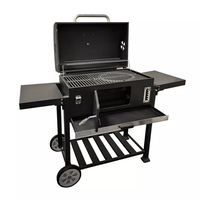 Barbecue de Luxe d'Extérieur Haut de Gamme en Acier avec Fumoir au Charbon, Chariot, Télécommande et Grille de Cuisson en Fonte à Hauteur Réglable - Idéal pour la Jardin
