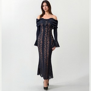 chinese dress ladies Jamila Lace High Neck Maxi Dress | Black | Dresses main image 0