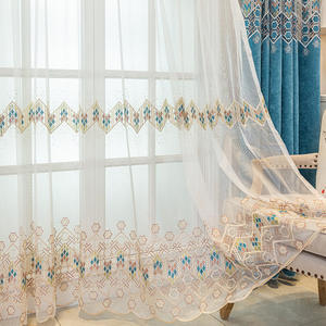 Rideaux de style européen à œillets brodés, rideaux floraux élégants bleus <span class=keywords><strong>avec</strong></span> voile pour salon - Product Image 4