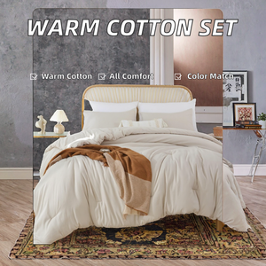 Pure Color Printed Brushed Four-piece Eco-Friendly Polyester <b>Comforter</b> <b>Set</b> All-Season Washed Cotton Warm Color Matching Kit - Product Image 3