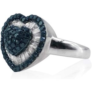 Anillo de Diamantes en Forma de Corazón Ornaatis, 1.50 Quilates en Total, Corte Redondo Azul, Halo Blanco, Plata de Ley, Anillo de Compromiso para Mujer - Product Image 2