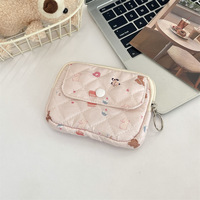 Dompet Jahit Gaya Korea PLAYMAX, Tas Makeup Lipstik Kartun Lembut, Penutup Kancing Bunga Lucu, Poliester, Unisex, Pendek