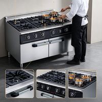 Cuisinière à gaz JUSTA 6 brûleurs avec base de rangement, qualité commerciale, acier inoxydable 304, 5000-10000W, garantie 1 an, pour restaurants, hôtels, traiteurs
