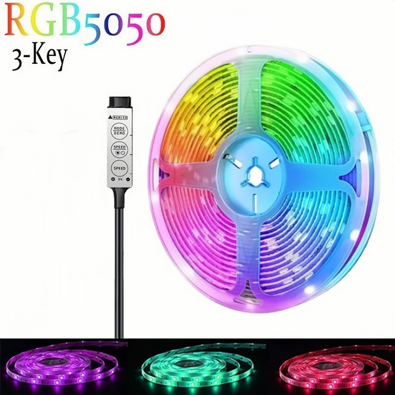 5050 RGB + Control de Tira con 3 Botones [12 LEDS/m]