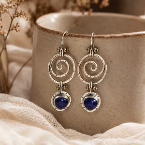Orecchini Pendenti Vintage Blu Scuro, Gioielli Artistici di Moda per Donne - Product Image 6