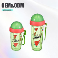 Bouteille d'eau portable pour enfants, double compartiment, sans BPA, avec double paille, motif dessin animé, la plus vendue