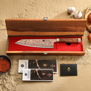 Cuchillos Bunka de acero de Damasco de cobre tricolor de lujo afilados con mango Premium Padauk Burl - Product Image 3