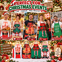 Tablier amusant et original à motif 3D Père Noël, unisexe, assorti pour couple, réutilisable, sans manches, pratique pour les fêtes de Noël