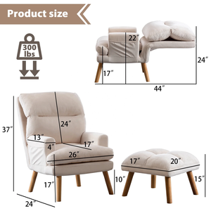 Hiện Đại Có Thể Điều Chỉnh Giữa Thế Kỷ Đồ Nội Thất Phòng Khách Nhung Vải Cánh Tay Giọng Phòng Chờ Ghế Bằng Gỗ Với Ottoman Cho Phòng Ngủ Bán - Product Image 6