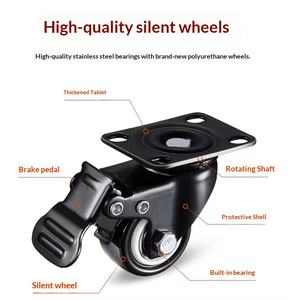 1.5/2/3 इंच लाइट ड्यूटी फर्नीचर कैस्टर पहियों काले पॉलीयुरेथेन स्विवेल कैस्टर के साथ कुर्सी/सोफे/कार्यालय फर्नीचर के लिए ब्रेक के साथ - Product Image 5