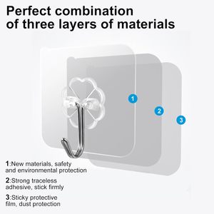 Wholesale Hot Selling Non-trace Strong Adhesive Non-punching Transparent <b>Wall</b> Hooks Magic for Coat Kitchen Bathroom or Door Use - Product Image 4