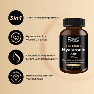 Compléments d'acide hyaluronique 250 mg pour hommes et femmes, favorisent l'hydratation de la peau, la lubrification des articulations, la santé des cheveux et des yeux - Product Image 5