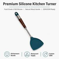Ensemble d'ustensiles de cuisine en silicone écologiques, directement de l'usine, avec poignée en acier inoxydable, résistants à la chaleur et antiadhésifs