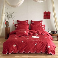 Parure de lit de luxe premium rouge, nouvelle collection, en jacquard brodé 100S, 100% coton à fibres longues, pour mariage, 4 pièces