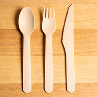Ensemble de couverts en bois biodégradable jetables, cuillères, fourchettes, couteaux, fourchette, couteau et cuillère en bois