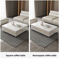 Table basse carrée moderne en marbre blanc pour salon, mobilier de maison avec tiroirs de rangement, plateau en pierre personnalisable, structure en bois