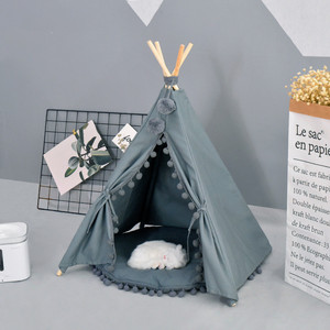 Teepee-cama para mascotas, carpas portátiles para perros y gatos, Color Beige y azul - Product Image 1