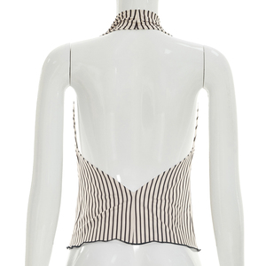Viviblook Y26TP168 Débardeur d'été rayé pour femme, col bénitier, sans manches, dos nu, style halter - Product Image 3