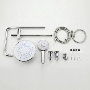 Ensemble de douche de luxe moderne, kit complet mural en laiton chromé avec pommeau de douche et douchette à main - Product Image 2