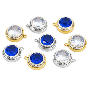 Pendentif rond en acier inoxydable avec cristal bleu, accessoire de fabrication de bijoux, plaqué or et argent, composant DIY pour bracelet, collier, boucles d'oreilles - Product Image 4