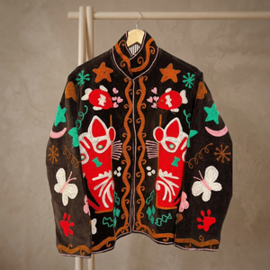 Wholesale Vintage Style Dark Brown <b>Velvet</b> Jacket <b>Women</b> Hand Embroidered Animal Short <b>Coat</b> Boho Winter Outerwear Suzani jacket - Product Image 4