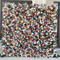 8x8 ft 5D 7D Aufrollbare Stoff-Seidenwand Mehrfarbige Rosen Rosa Weiße Blumen Lila Blaue Blumenwand Buntes Blumen-Hintergrundpanel