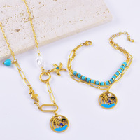 BJG0135S gros turquoise pierre en acier inoxydable ensemble de bijoux de mode océan conception plage Shell ensemble de bijoux