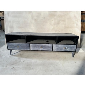 Armoires de salon intelligentes, cadre en bois de manguier massif avec pieds de meubles artisanaux en métal et supports de rangement pour la décoration intérieure - Product Image 1