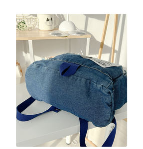 Ba lô thời trang trung học cơ sở kiểu vintage, khóa kéo, họa tiết rằn ri, phối màu denim, chất liệu polyester chống thấm nước, đa năng, dùng làm túi du lịch - Product Image 5