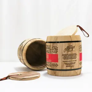 Kotak barel penyimpanan biji kopi permen kayu Paulownia Solid OEM dan ODM