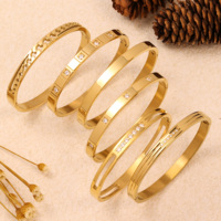 Bracelet jonc minimaliste en acier inoxydable plaqué or PVD haut de gamme anti-ternissement avec zircon, pour femme, idéal comme cadeau
