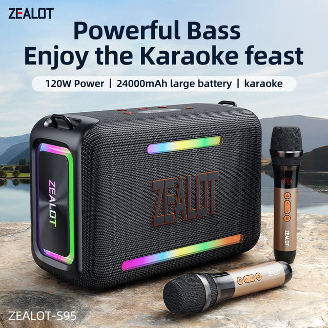 Zealot S95M 120W Portable Outdoor Wireless Speaker with Microphone RGB LED Light Stereo Super Bass Speaker for Karaoke Parties