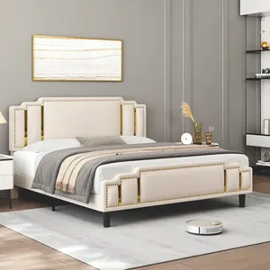 布張りのベッドモダンなミニマリストベッドフレームデザイン高級ベッドルーム家具セットドイツの安いベッド