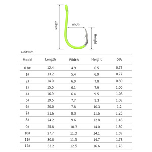 Aço carbono alto 0.8 #-12 # Dentes triangulares amarelos fluorescentes gancho boca torta com laço e barb grande jogo gancho artes de pesca - Product Image 4