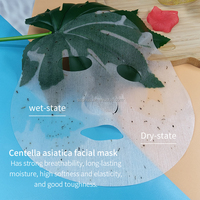 Masque facial en feuille de Tencel à la Centella Asiatica, surface lisse en maille haute densité assurant une absorption uniforme et un contrôle du sébum