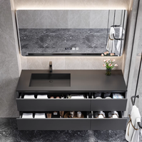 Meuble-lavabo intégré en pierre frittée moderne avec miroir LED, résistant à l'eau, garantie 5 ans pour les foyers et les hôtels