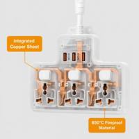 Multiprise murale universelle 3 voies EU Schuko avec interrupteurs individuels, 3 ports USB à charge rapide, ignifuge, certifiée CE, personnalisable avec logo, vente en gros
