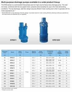Pompe de drainage robuste en fonte triphasée 4 pôles à haut débit pour applications OEM de retrait d'eau, série Tsurumi KRS - Product Image 5