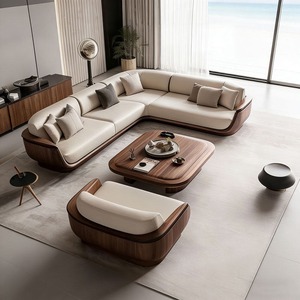 Modern Curved Sectional with Solid <b>Wood</b> <b>Frame</b> Upholstered Leather L-Shape Set for Living Room - Product Image 1