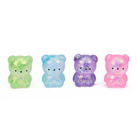 Best-seller transfrontalier : Jouet à presser éducatif en caoutchouc à rebond lent, transparent, avec paillettes dorées et motif petit ours