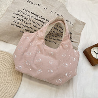 Sac fourre-tout en velours côtelé imprimé dessin animé, grande capacité, léger, lavable, réutilisable, pour boîte à lunch, vente en gros