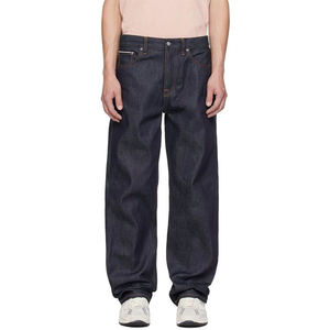 Jeans de Mezclilla Japonesa Personalizados para Hombre, Borde Rojo, 100% Algodón, Jeans Rectos al por Mayor, Jeans Anchos de Mezclilla Cruda Azul Oscuro - Product Image 1