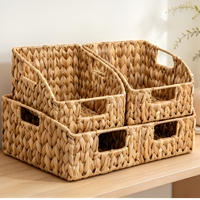 Ensemble de paniers de rangement en jacinthe d'eau tressés à la main, bacs organisateurs en osier naturel avec poignées pour chambre et salon